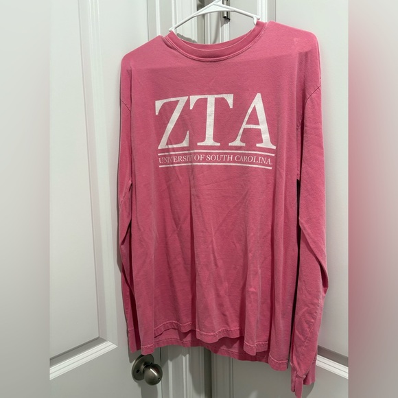 Comfort Colors Tops - Pink Zeta Tau Alpha Breast Cancer Awareness Long Sleeve Shirt